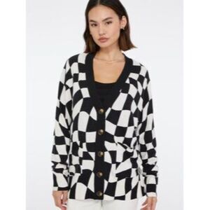 Sanctuary Cityscape Cardi Black Warped Check Button Up Cardigan Sweater Size XS